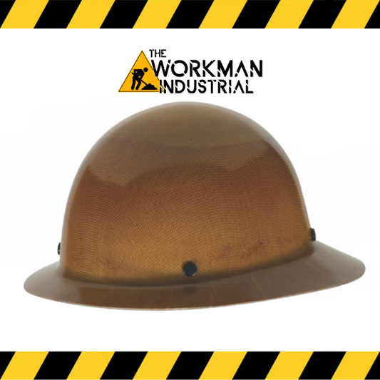 Skullgard full brim hard hat with smooth crown, shown in high-heat industrial setting.