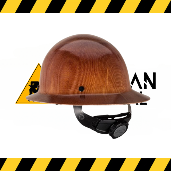 Skullgard full brim hard hat with smooth crown, shown in high-heat industrial setting.
