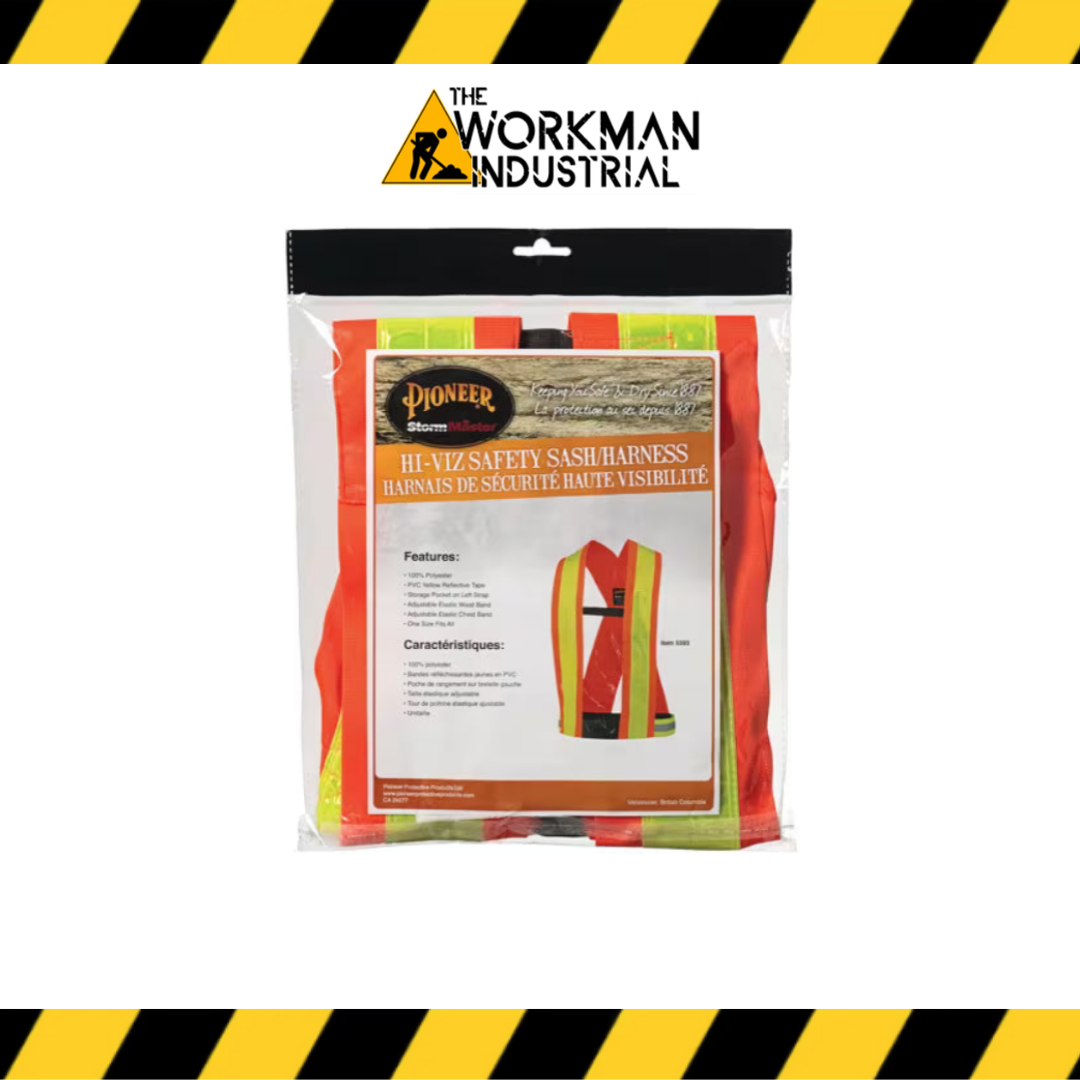 PIONEER Hi-Vis PVC Reflective Safety Sash - Hi-Vis Orange - One Size Fits All