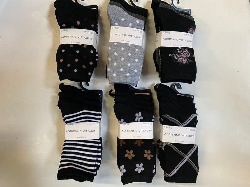 Ladies ADRIENNE VITTADINI , 5 pack Printed Crew Sock