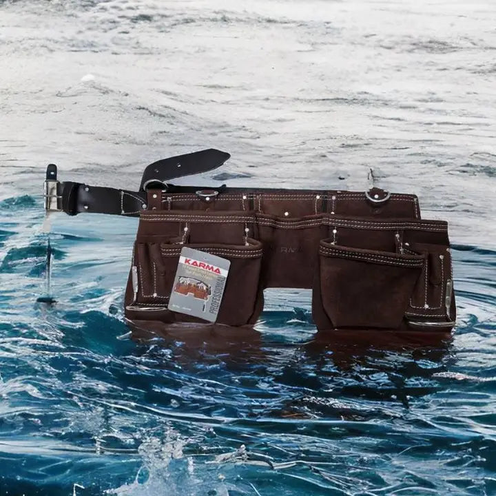 Karma 11-Pocket Suede Leather Tool Pouch with Metal Buckle