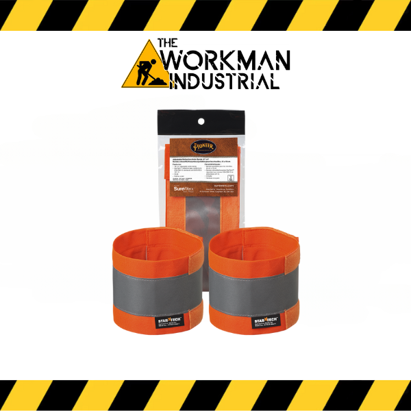 Pair of Pioneer hi-vis reflective ankle bands in fluorescent orange.