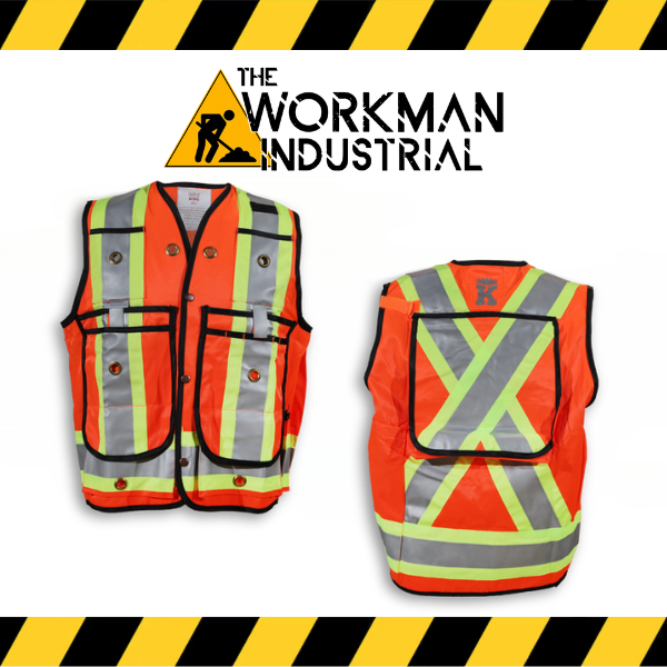 Big K hi-end surveyor safety vests in orange.