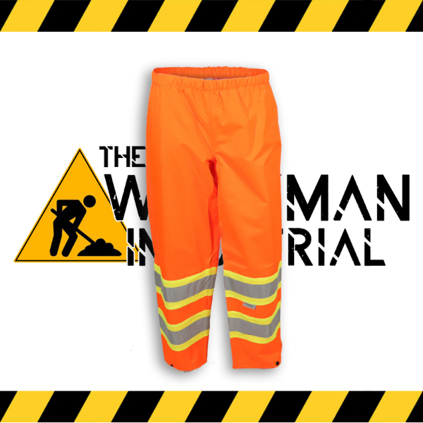 The fluorescent orange Big K hi-vis rain pants.