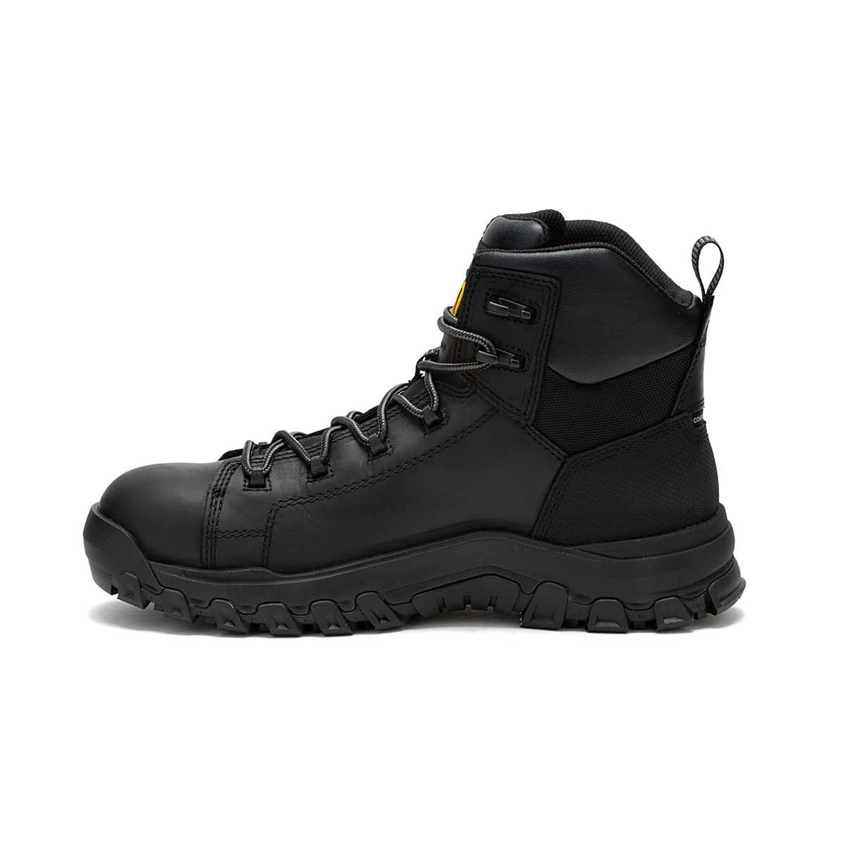 View of the slip-resistant rubber outsole and resilient EVA foam midsole on the CAT Threshold boot.