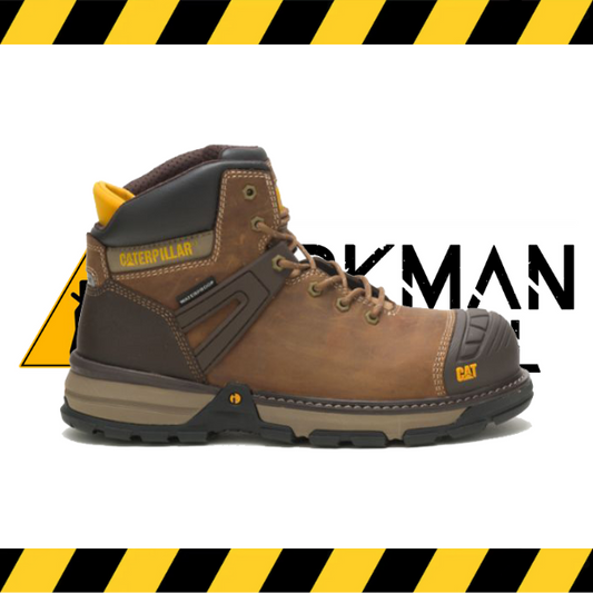 The CAT Excavator Superlite 6-inch waterproof CSA work boot in brown nubuck leather.