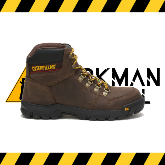 The CAT Outline 6-inch CSA work boot in brown full-grain leather.