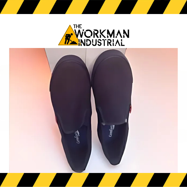 Top-down view of The Classic black canvas casual slip-on shoes.