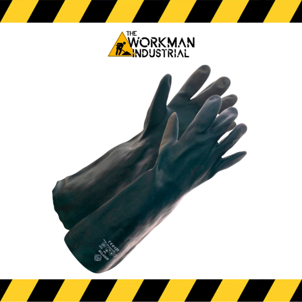 Pair of Forcefield 18-inch green Lato-Grip chemical resistant gauntlet gloves.