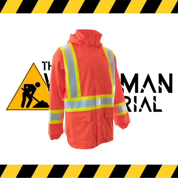 The Forcefield Hi-Vis FR Rain Jacket in fluorescent lime/yellow with reflective tape.
