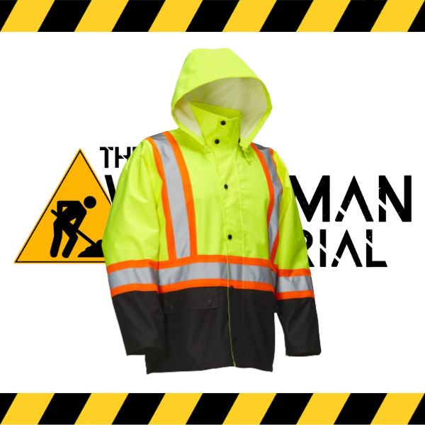 Forcefield hi-vis waterproof safety rain jacket in fluorescent lime.