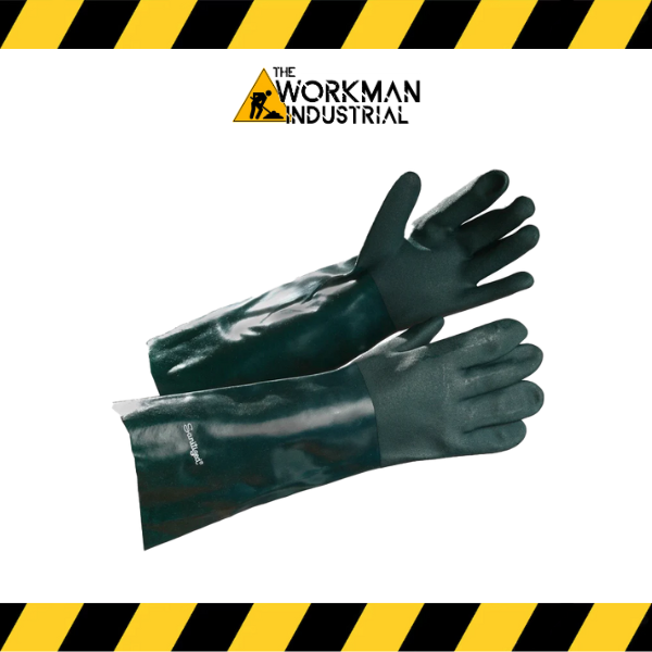 Forcefield 14-inch premium PVC coated chemical resistant gauntlet gloves.