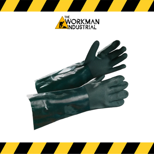 Forcefield 14-inch premium PVC coated chemical resistant gauntlet gloves.