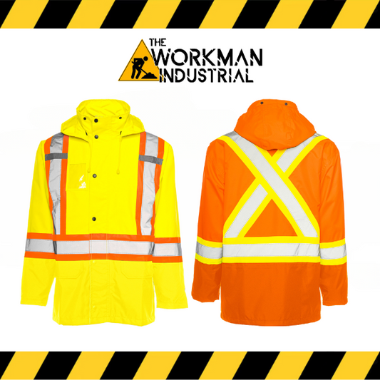 Ground Force hi-vis waterproof ripstop rain jacket in fluorescent yellow/orange.
