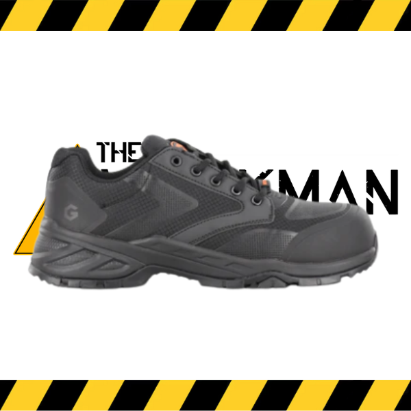 Side profile of the J.B. Goodhue Rocket Lo CSA athletic safety shoe in black.