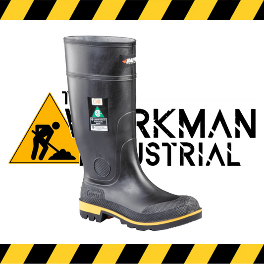 The Baffin Maximum men's tall CSA rubber safety boot in black with yellow sole accents.