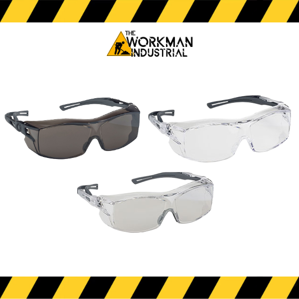 OTG Extra rimless over-the-glasses safety glasses in various tints.