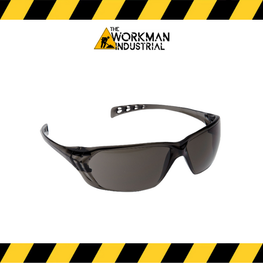 PIP Solus rimless safety glasses with a smoke lens and 3A coating.