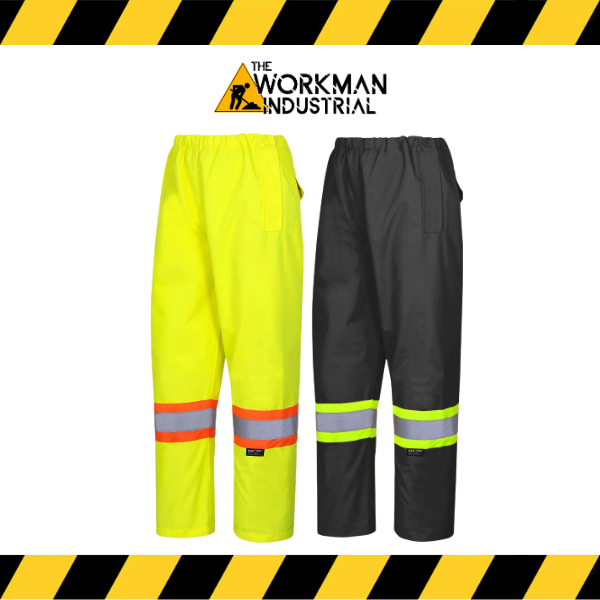 Pioneer hi-vis heavy-duty 450D waterproof pants in fluorescent lime/black.
