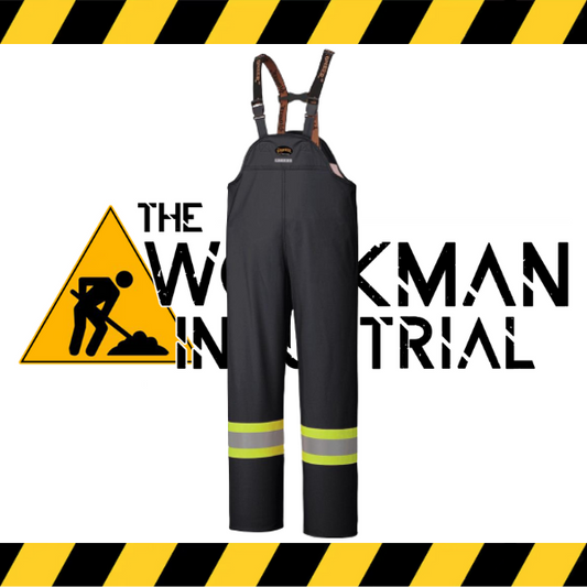 Front view of the Pioneer Hi-Viz Yellow/Green FR Waterproof Bib Pants.