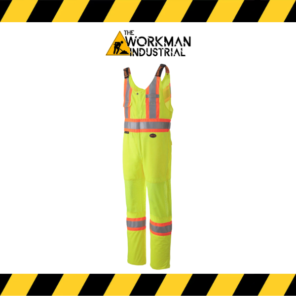 The Pioneer Hi-Vis Traffic Safety Overalls in fluorescent lime/yellow.