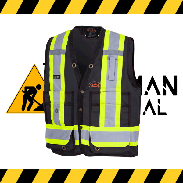 Pioneer 17-pocket hi-viz surveyor's safety vest in fluorescent.