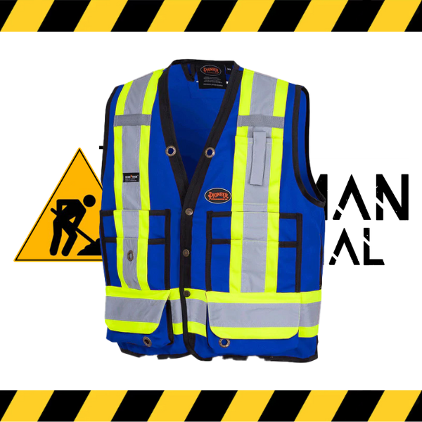 Pioneer 17-pocket hi-viz surveyor's safety vest in fluorescent.