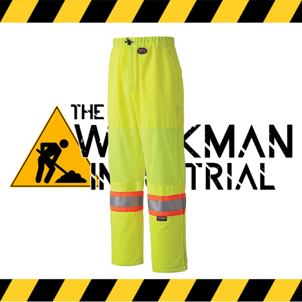 Pioneer hi-vis traffic safety pants with mesh ventilation panels.