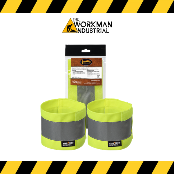 Pair of Pioneer hi-vis reflective ankle bands in fluorescent lime.