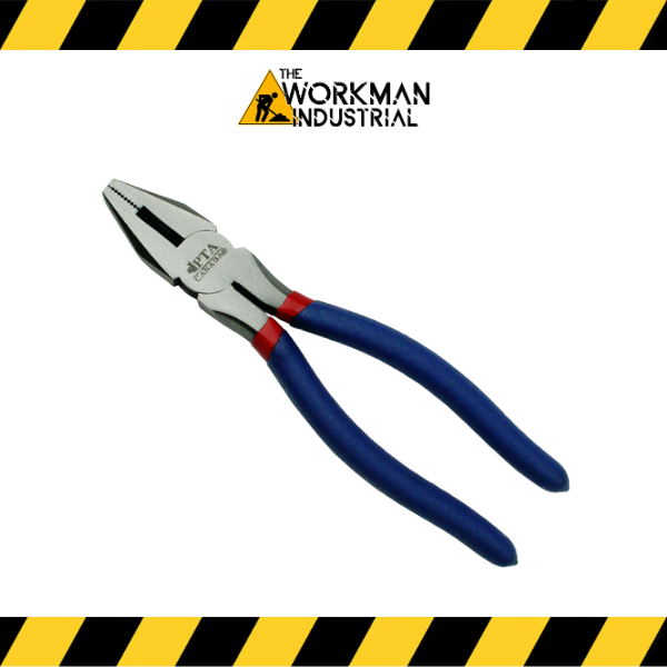 The Premium Tools 8-inch Linesman Pliers with blue and red comfort grips.