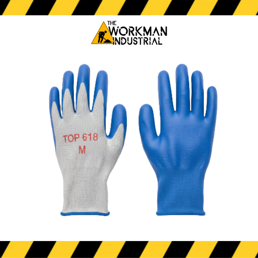 TOP 618 String Knit Latex Work Gloves - Blue