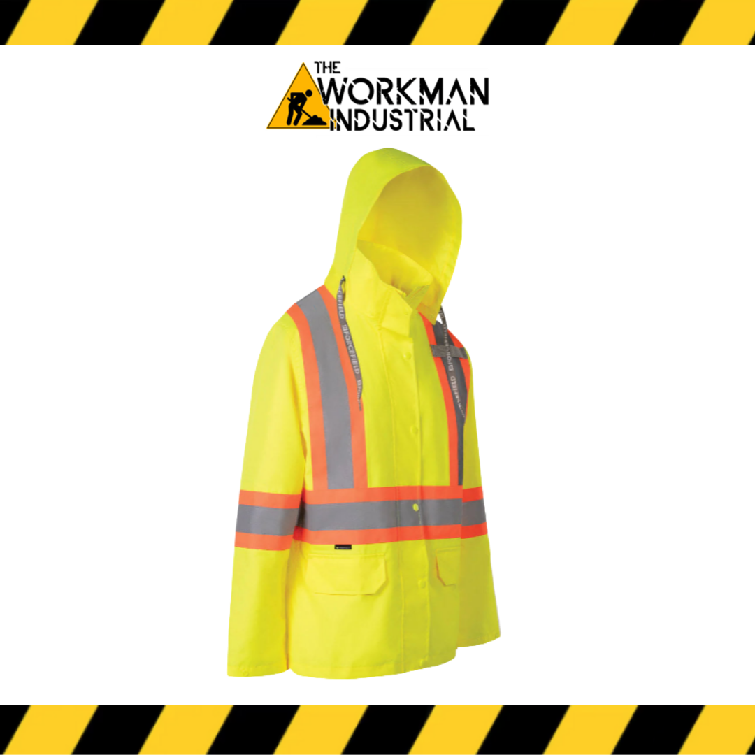 FORCEFIELD Women's Hi Vis Safety Rain Jacket with Snap-Off Hood