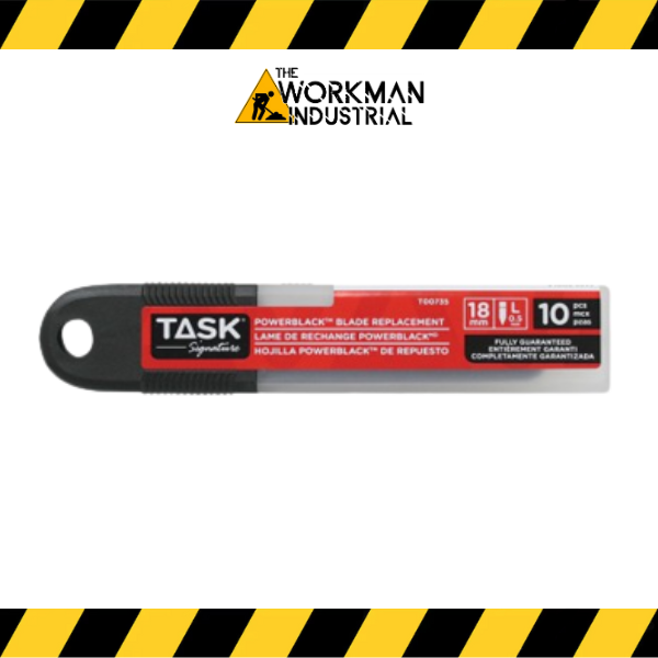 10-pack of Task Tools 18mm POWERBlack snap-off replacement blades.