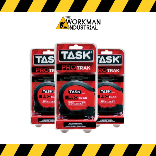 Task Tools 25-foot ProTrak tape measure with TRAKTION grip.