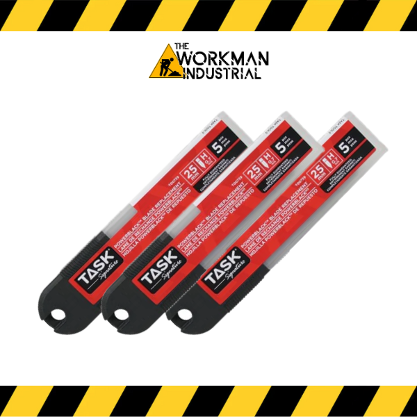 5-pack of Task Tools 25mm POWERBlack heavy-duty snap-off replacement blades.