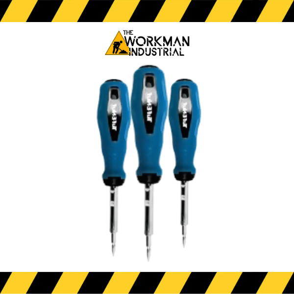 Task Tools 4-in-1 multi-bit screwdriver with Soft Touch handle.