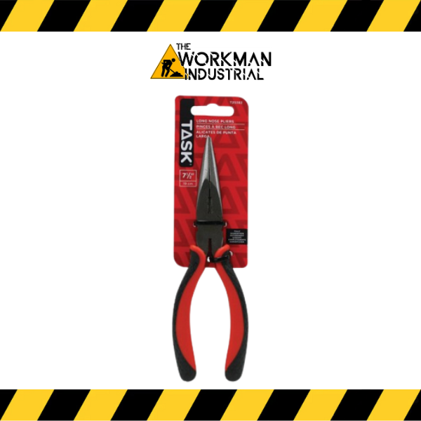 Task Tools 7.5-inch long nose pliers with red and black comfort grips.