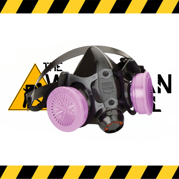 Honeywell silicone half mask respirator with dual cartridge connectors.