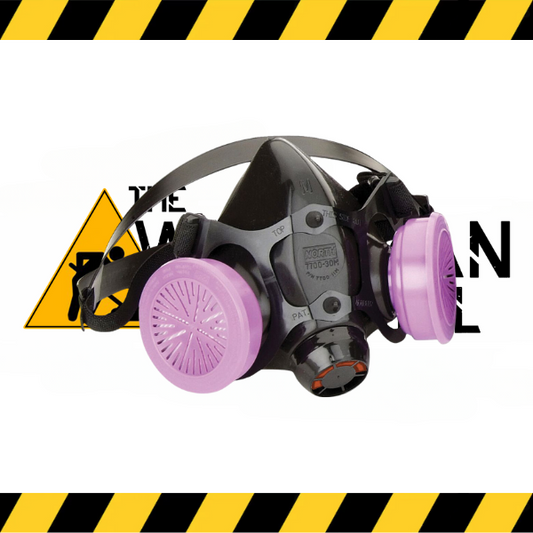 Honeywell silicone half mask respirator with dual cartridge connectors.