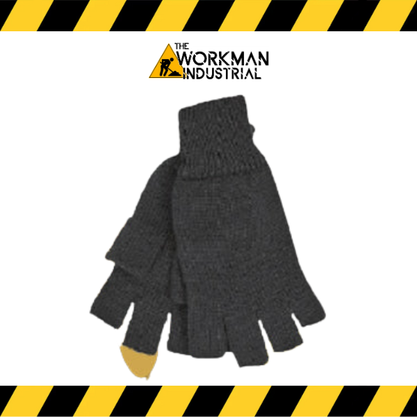 World Famous acrylic knit fingerless gloves in black.