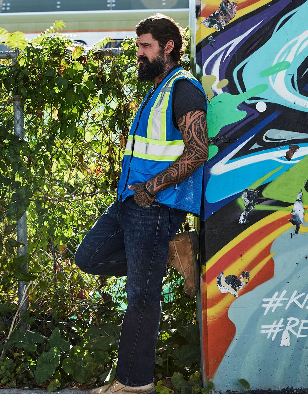 Forcefield Hi Vis Traffic Safety Vest with Zipper Front, Tricot Polyester