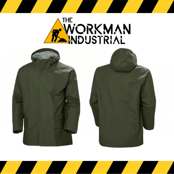 Helly Hansen Mandal heavy-duty waterproof rain jacket in green.