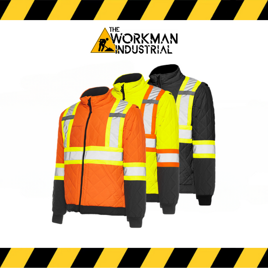 Ground Force hi-vis quilted freezer jacket in fluorescent yellow/orange.