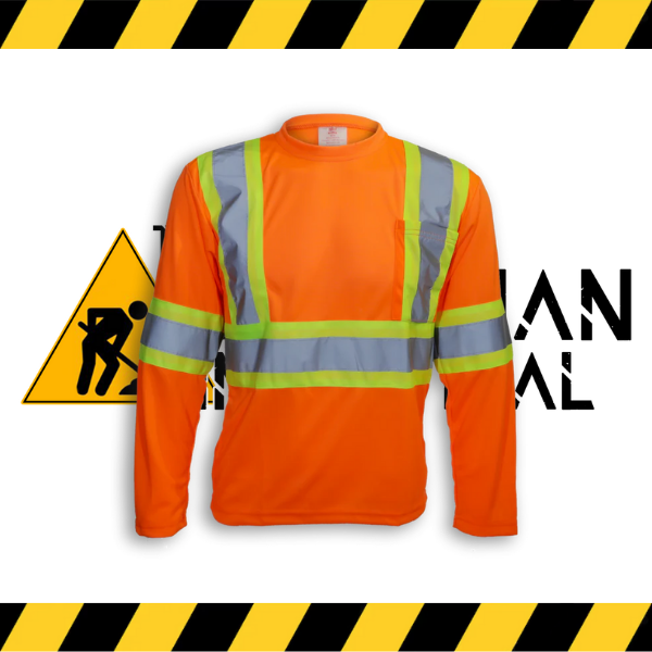 The orange green Big K long sleeve wicking hi-vis shirt with 3M reflective tape.