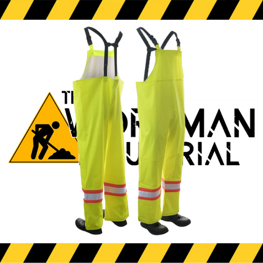 Forcefield flame-resistant (FR) hi-vis waterproof bib pants in lime green.