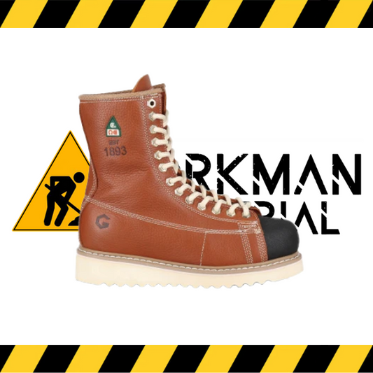 JB Goodhue 8-inch Ironworker unlined rust leather CSA work boot.