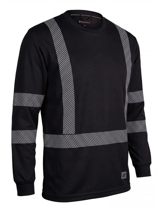 Hi Vis Black Crewneck Long Sleeve Ultrasoft Technical Tee