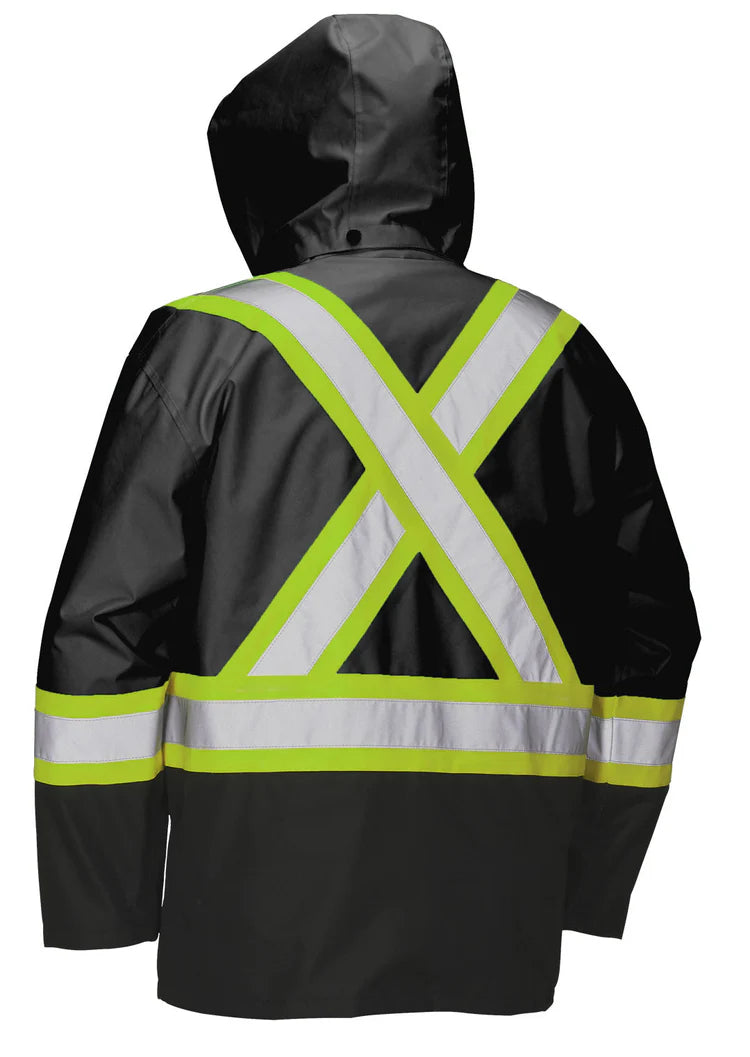 Forcefield Hi Vis Safety Rain Jacket with Snap-Off Hood