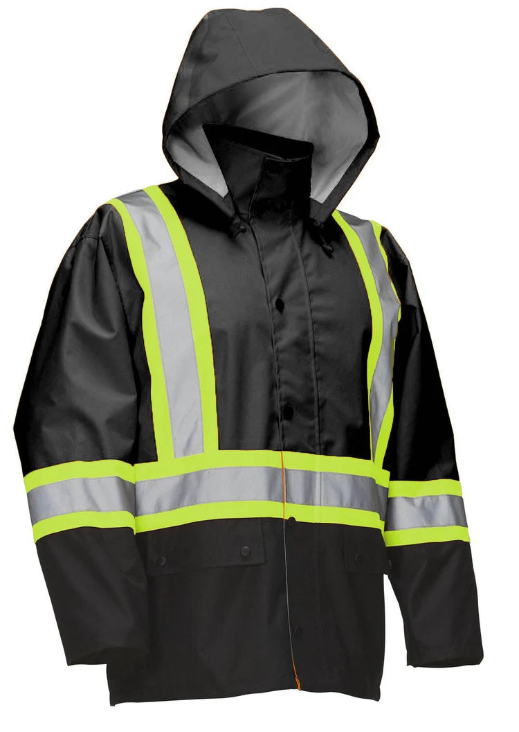 Forcefield Hi Vis Safety Rain Jacket with Snap-Off Hood