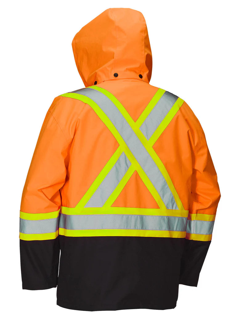 Forcefield Hi Vis Safety Rain Jacket with Snap-Off Hood